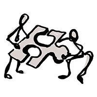 due omini stilizzati trasportano un pezzo di puzzle